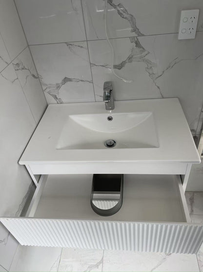 VERTO MOSCO 750MM PLYWOOD WALL HUNG VANITY - MATT WHITE, FLUTED FRONT