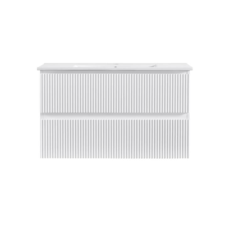 VERTO MOSCO 900MM PLYWOOD WALL HUNG VANITY - MATT WHITE, FLUTED FRONT