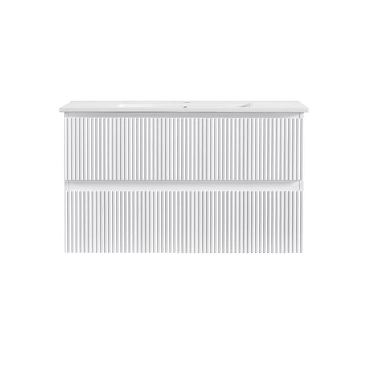 VERTO MOSCO 900MM PLYWOOD WALL HUNG VANITY - MATT WHITE, FLUTED FRONT