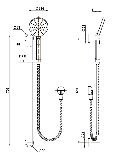 NOVA SHOWER SLIDE WITH HAND SHOWER - 5 COLOURS