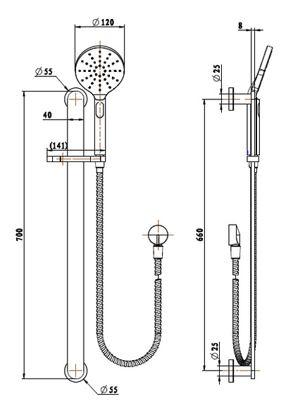 NOVA SHOWER SLIDE WITH HAND SHOWER - 5 COLOURS