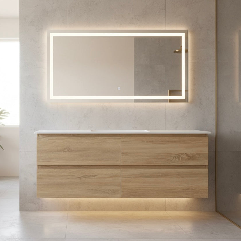 1500mm Wall Hung Bathroom Vanity in Light Oak Colour | Plywood Bathroom Vanity NZ
