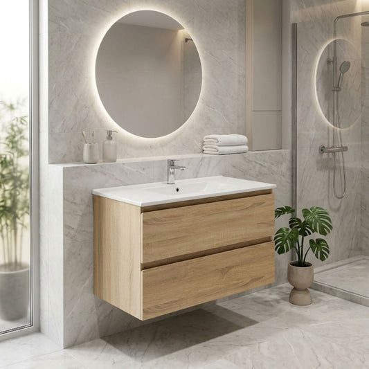 NELSON WALL HUNG VANITY | 900MM | LIGHT OAK | PLYWOOD