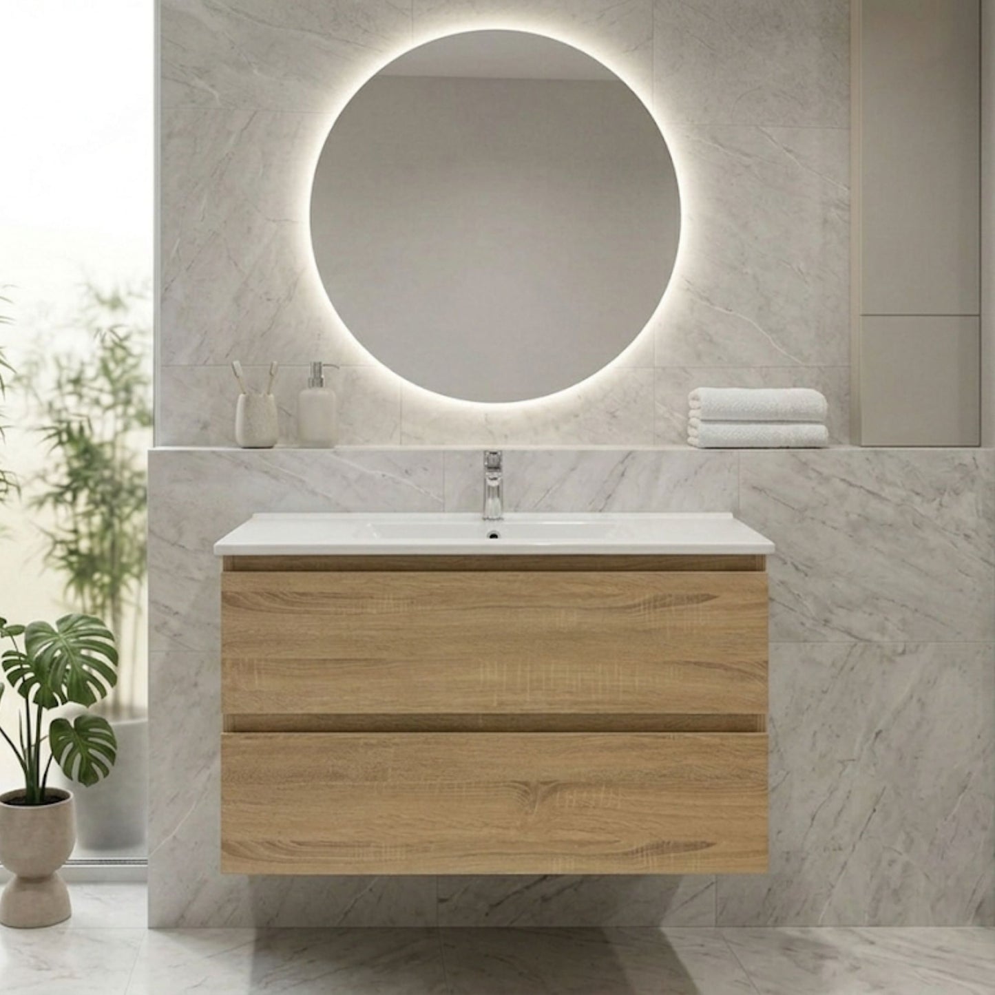 NELSON 900MM WALL HUNG VANITY LIGHT OAK | PLYWOOD