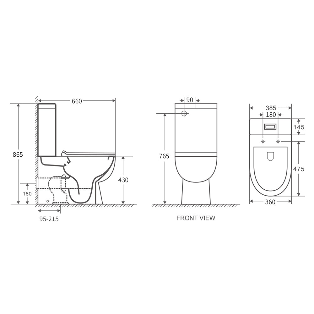 NOIR RIMLESS BACK TO WALL TOILET SUITE - GLOSS WHITE 680x380x860MM - The Tile Collection™
