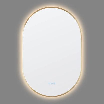 OVAL BACKLIT LED MIRROR 600X900MM WITH MOTION SENSOR | BRUSHED BRASS FRAME | DEFOGGER | 3 COLOURS LIGHTS