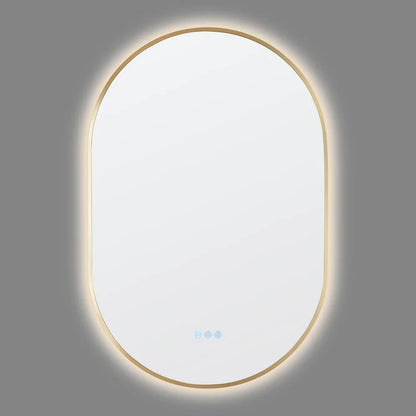 OVAL BACKLIT LED MIRROR 600X900MM WITH MOTION SENSOR | BRUSHED BRASS FRAME | DEFOGGER | 3 COLOURS LIGHTS