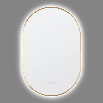 OVAL BACKLIT LED MIRROR 600X900MM WITH MOTION SENSOR | BRUSHED BRASS FRAME | DEFOGGER | 3 COLOURS LIGHTS