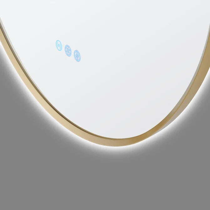 OVAL BACKLIT LED MIRROR 600X900MM WITH MOTION SENSOR | BRUSHED BRASS FRAME | DEFOGGER | 3 COLOURS LIGHTS
