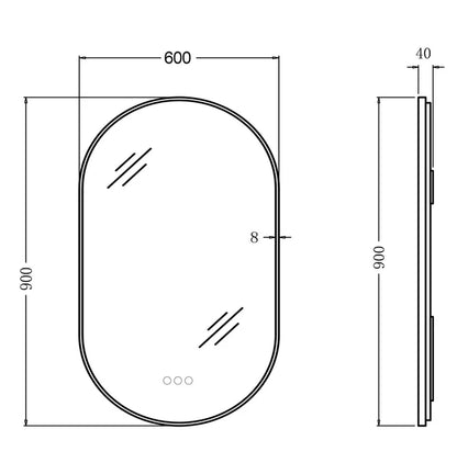 OVAL BACKLIT LED MIRROR 600X900MM WITH MOTION SENSOR | BRUSHED BRASS FRAME | DEFOGGER | 3 COLOURS LIGHTS