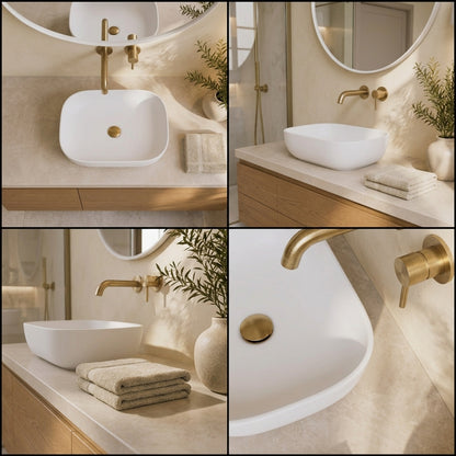AURA RECTANGULAR MATT WHITE CERAMIC BASIN - SOFT CURVED EDGES 505X405X140MM | MODERN VESSEL SINK