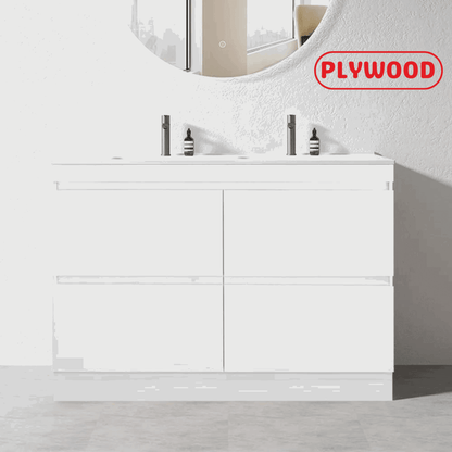 1200MM POLO GLOSS WHITE PLYWOOD FREESTANDING VANITY DOUBLE BASIN - The Tile Collection™