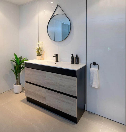 1200MM POLO BLACK AND LIGHT OAK FREESTANDING VANITY SINGLE BASIN - The Tile Collection™
