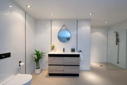 1500MM POLO BLACK AND LIGHT OAK PLYWOOD FLOORSTANDING VANITY SINGLE BASIN - The Tile Collection™