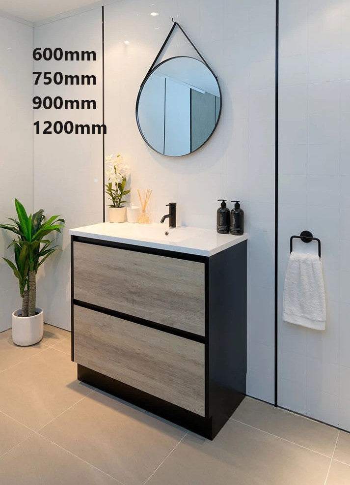 750MM POLO BLACK AND LIGHT OAK FREESTANDING VANITY
