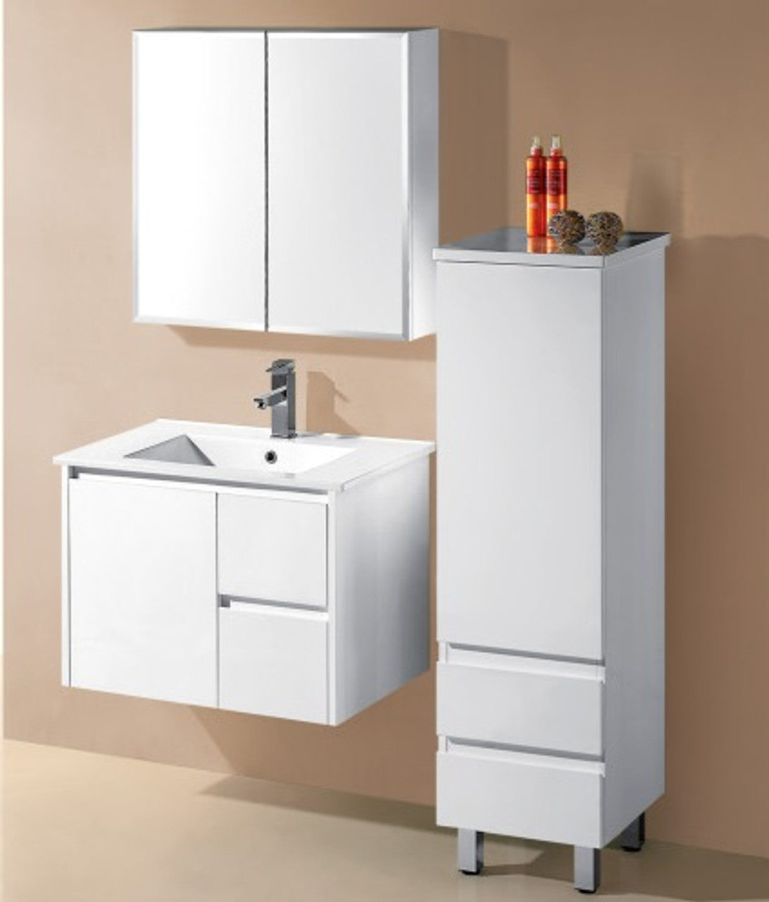 750MM SLIM 100% WATERPROOF WALL HUNG VANITY WITH CERAMIC TOP