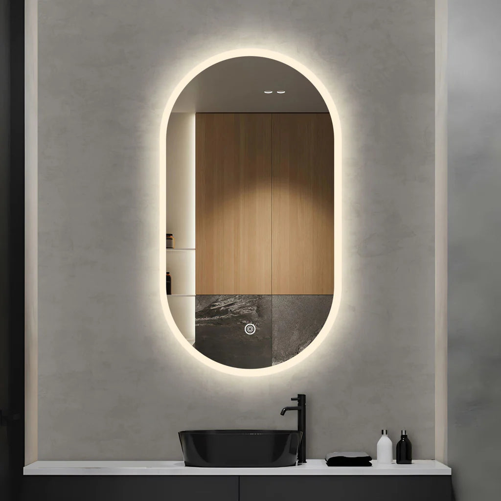 900x500MM PILL SHAPE LED MIRROR WITH TOUCH SENSOR BC| DEFOGGER | 3 COLOURS LIGHTS