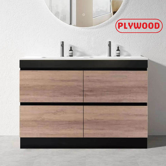 1200MM POLO BLACK AND LIGHT OAK FREESTANDING VANITY DOUBLE BASIN - The Tile Collection™