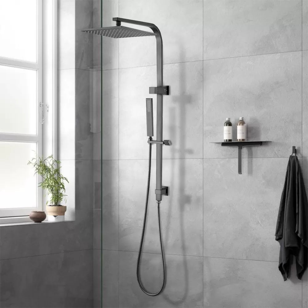 FUSION PREMIUM SQUARE RAIL DUAL RAIN SHOWER COLUMN - BRUSHED GUNMETAL GREY - The Tile Collection™