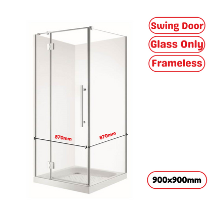 900X900MM FRAMELESS SHOWER GLASS WITH SWING DOOR- CHROME - The Tile Collection™