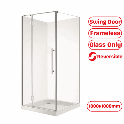 1000X1000MM FRAMELESS SHOWER GLASS WITH SWING DOOR- CHROME - The Tile Collection™