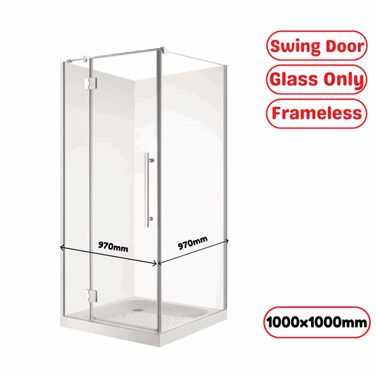 1000X1000MM FRAMELESS SHOWER GLASS WITH SWING DOOR- CHROME - The Tile Collection™