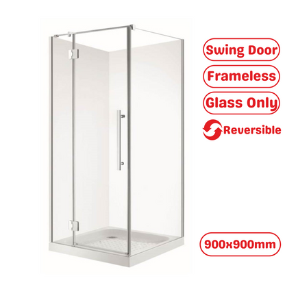 900X900MM FRAMELESS SHOWER GLASS WITH SWING DOOR- CHROME - The Tile Collection™