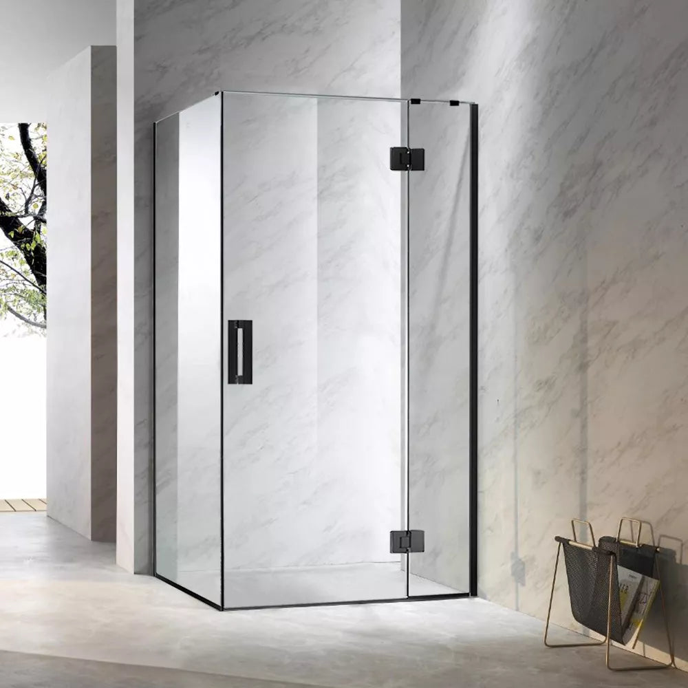 900X900MM SQUARE FRAMELESS SHOWER GLASS - BLACK