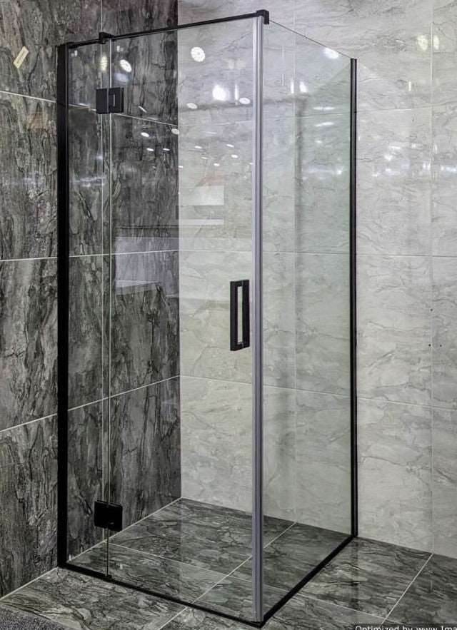 1000X1000MM SQUARE FRAMELESS SHOWER GLASS - BLACK - The Tile Collection™