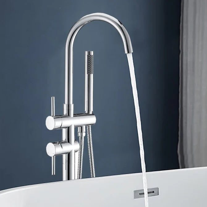 ROUND FREESTANDING BATH FILLER WITH HANDHELD SHOWER - CHROME, MATT BLACK