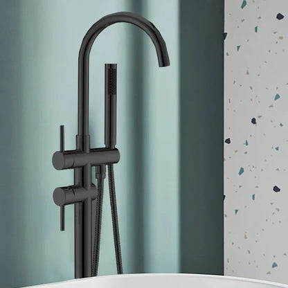 ROUND FREESTANDING BATH FILLER WITH HANDHELD SHOWER - CHROME, MATT BLACK