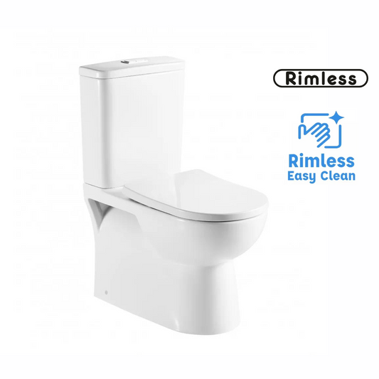 NOIR RIMLESS GLOSS WHITE BACK TO WALL TOILET SUITE 680x380x860MM