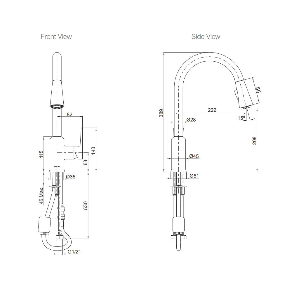 KOHLER TAUT PULL OUT SPRAY KITCHEN MIXER - 2 COLOURS - The Tile Collection™