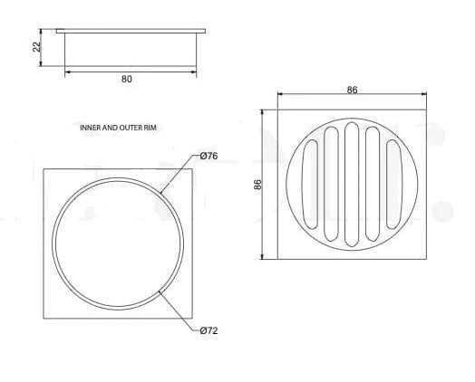 ZEPHYR 80MM SQUARE FLOOR DRAIN - CHROME