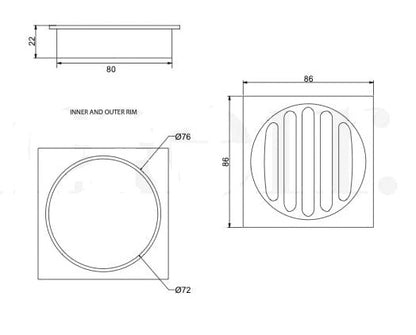 ZEPHYR 80MM SQUARE FLOOR DRAIN - CHROME