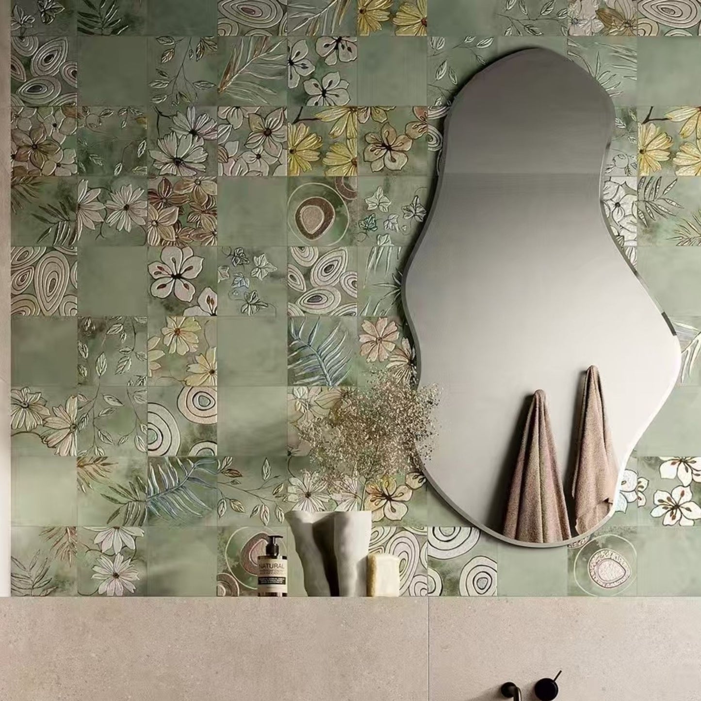 THE GARDENS GREEN DECO PORCELAIN TILE 200X200MM