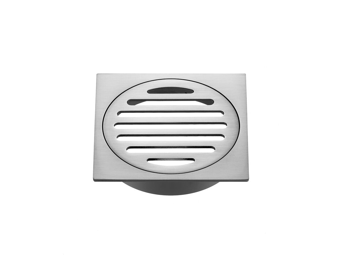 ZEPHYR 100MM SQUARE FLOOR DRAIN - BRUSHED NICKEL
