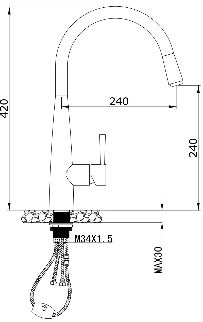 KASPER PULLOUT KITCHEN SINK MIXER - PVD CHAMPAGNE  (ONLINE ONLY)
