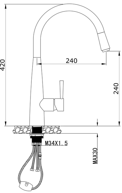 KASPER PULLOUT KITCHEN SINK MIXER - PVD CHAMPAGNE  (ONLINE ONLY)