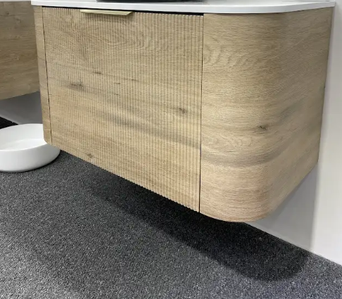 LINEA VINTAGE 900MM CURVED FLUTED WALL HUNG VANITY | GOLDEN OAK