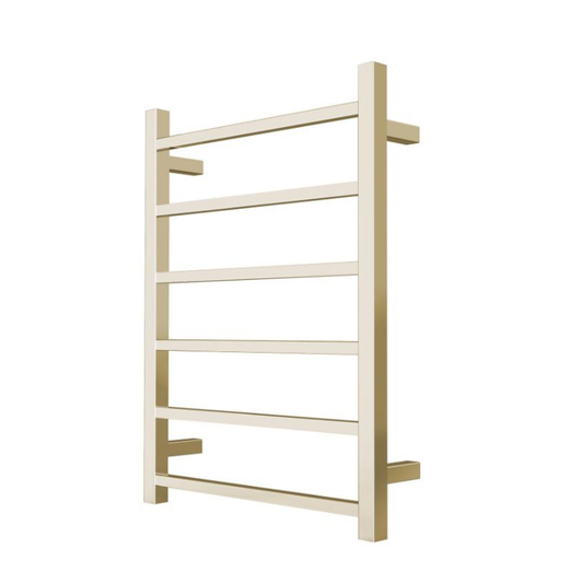 ZEPHYR 6 BAR SQUARE HEATED TOWEL RAIL 675H*600W- BRUSHED BRASS