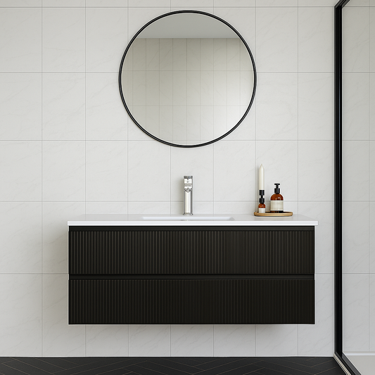 VERTO MOSCO 1200MM SINGLE PLYWOOD WALL HUNG VANITY - MATT BLACK, FLUTED FRONT