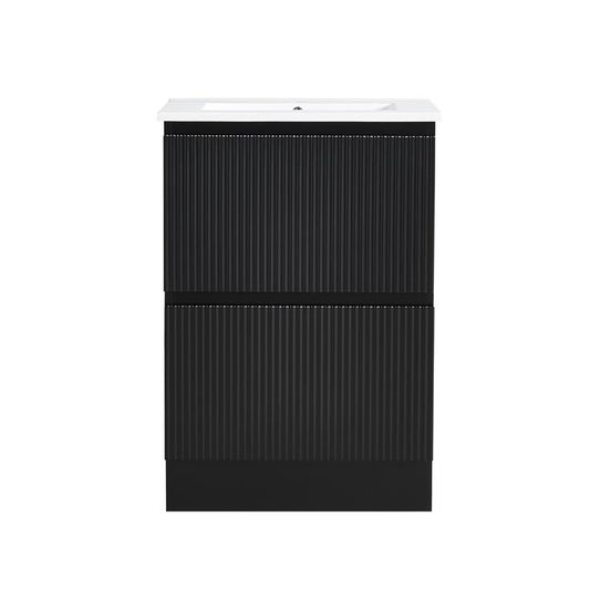 VERTO MOSCO 600MM PLYWOOD FLOOR STANDING VANITY - MATT BLACK, FLUTED FRONT