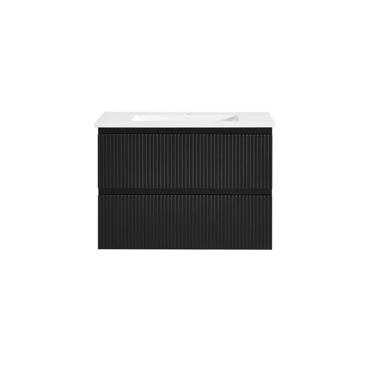 Black Wall Hung Vanity 900mm, 2 Drawers, Fluted Design