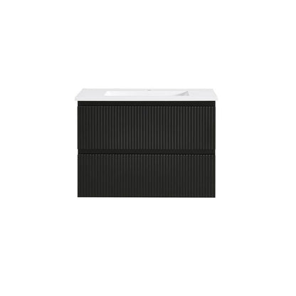 Black Wall Hung Vanity 900mm, 2 Drawers, Fluted Design