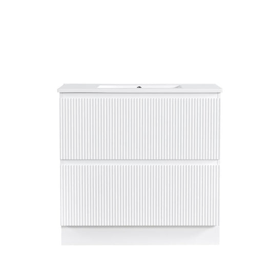 VERTO MOSCO 900MM PLYWOOD FLOOR STANDING VANITY - MATT WHITE, FLUTED FRONT