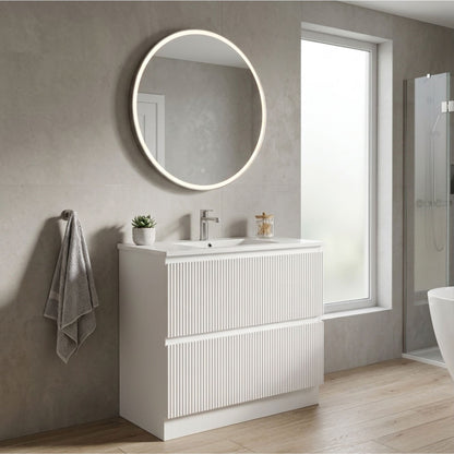 VERTO MOSCO 900MM PLYWOOD FLOOR STANDING VANITY - MATT WHITE, FLUTED FRONT