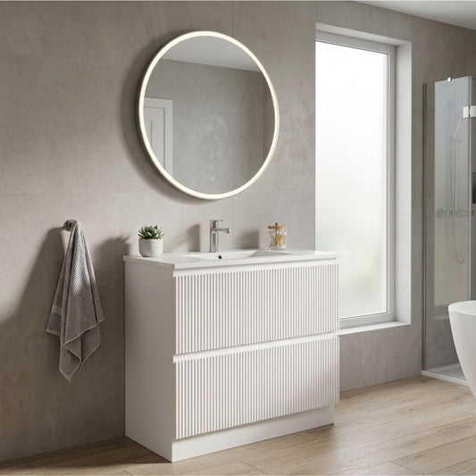 VERTO MOSCO 900MM PLYWOOD FLOOR STANDING VANITY - MATT WHITE, FLUTED FRONT
