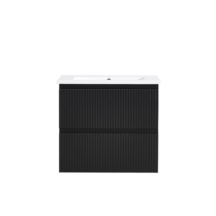 VERTO MOSCO 600MM PLYWOOD WALL HUNG VANITY - MATT BLACK, FLUTED FRONT