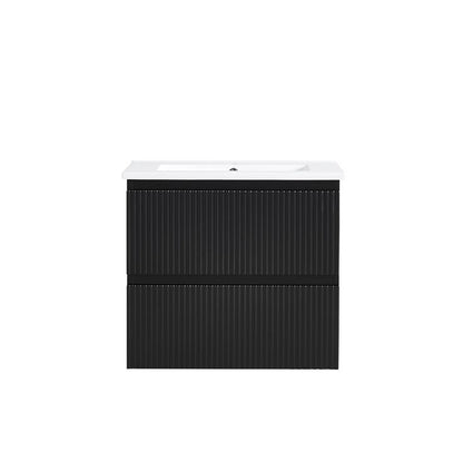 VERTO MOSCO 600MM PLYWOOD WALL HUNG VANITY - MATT BLACK, FLUTED FRONT